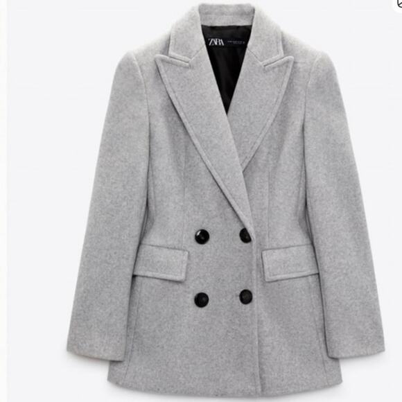Zara Jacket Womens Medium Long Sleeve Shawl Lapel Double Breasted Blazer Gray - Picture 2 of 12